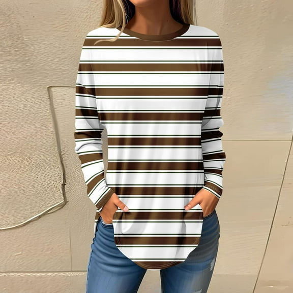 Topvent Tee Shirts For Women Fall Casual Long Sleeve Shirts Sweatshirt Vintage Graphic Printing Top Pullover