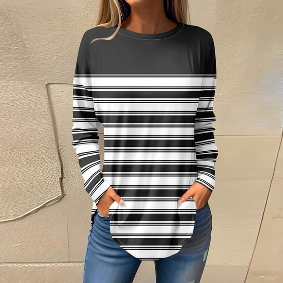 Topvent Tee Shirts For Women Fall Casual Long Sleeve Shirts Sweatshirt Vintage Graphic Printing Top Pullover