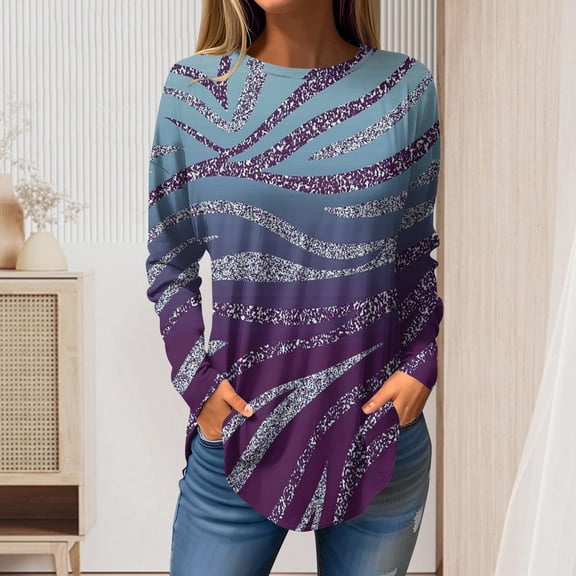 kytmyeq Tee Shirts For Women Fall Winter Casual Long Sleeve Fashion Top Printed Pullover Top