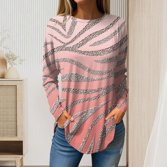 kytmyeq Tee Shirts For Women Fall Winter Casual Long Sleeve Fashion Top Printed Pullover Top