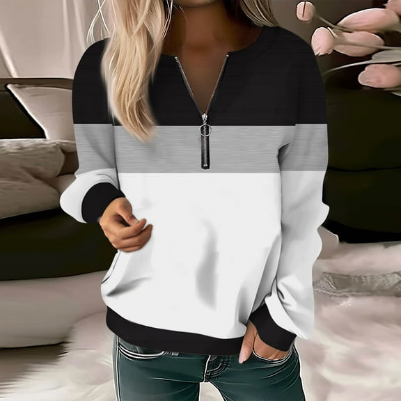 kytmyeq Women Casual Long Sleeve Basic Quarter Zipper Print Flowers Pullover Sweatshirts Casual Top Fall Clothes