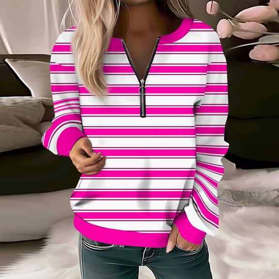 kytmyeq Women Casual Long Sleeve Basic Quarter Zipper Print Flowers Pullover Sweatshirts Casual Top Fall Clothes