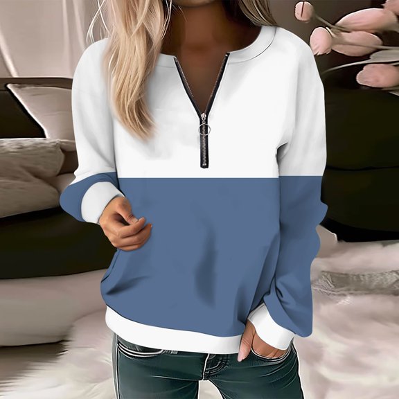 kytmyeq Women Casual Long Sleeve Basic Quarter Zipper Print Flowers Pullover Sweatshirts Casual Top Fall Clothes