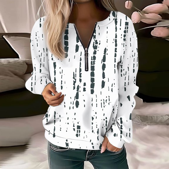 kytmyeq Women Casual Long Sleeve Basic Quarter Zipper Print Flowers Pullover Sweatshirts Casual Top Fall Clothes