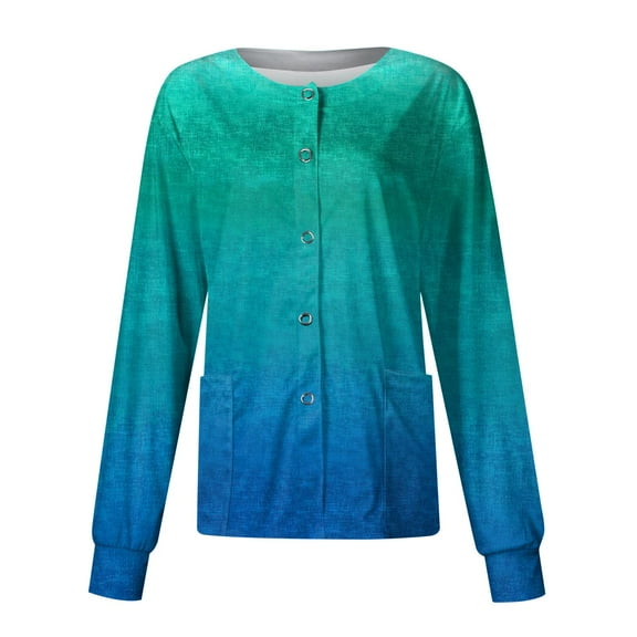 Topvent Women Long Sleeve Pattern Pocket Working Stand-up Collar Single-breasted Protective Overalls Cardigan Jacket Top