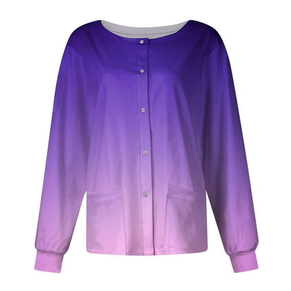 Topvent Women Long Sleeve Pattern Pocket Working Stand-up Collar Single-breasted Protective Overalls Cardigan Jacket Top