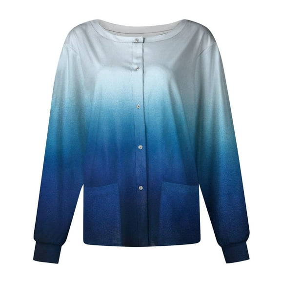 Topvent Women Long Sleeve Pattern Pocket Working Stand-up Collar Single-breasted Protective Overalls Cardigan Jacket Top