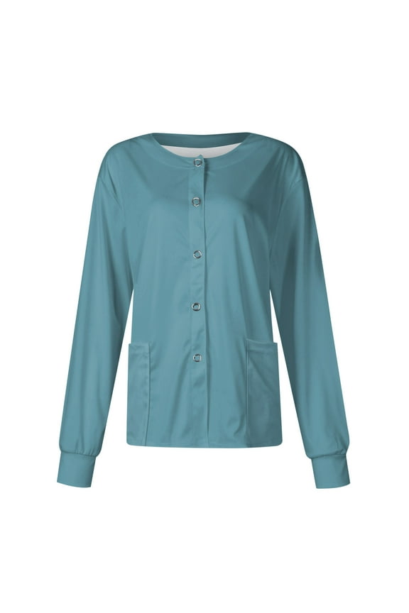 Women Long Sleeve Pocket Working Stand-up Collar Solid Color Single-breasted Protective Overalls Cardigan Jacket Top