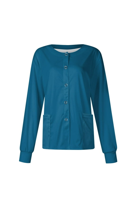 Women Long Sleeve Pocket Working Stand-up Collar Solid Color Single-breasted Protective Overalls Cardigan Jacket Top