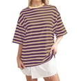 thumbnail image 1 of kytmyeq Women Oversized Striped Color Block Shirt Short Sleeve O-Neck T-Shirts Casual Loose Pullover Tops Summer Tee Tops, 1 of 4