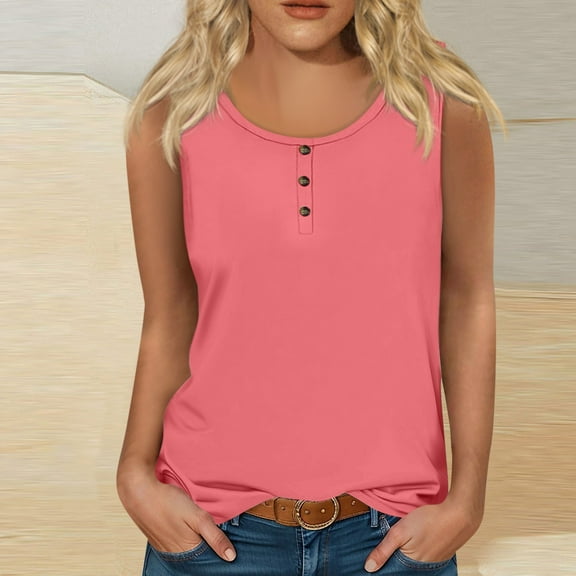 Topvent Women Summer Sleeveless Casual Solid Color O-Neck T-Shirt Tops Blouse