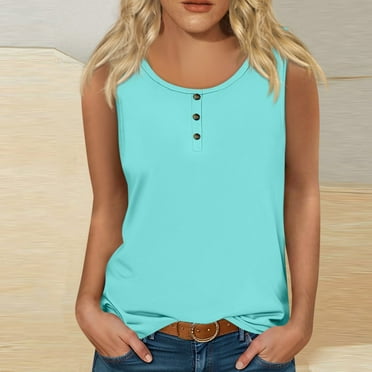 kytmyeq Women Summer Sleeveless Casual Solid Color O-Neck T-Shirt Tops Blouse