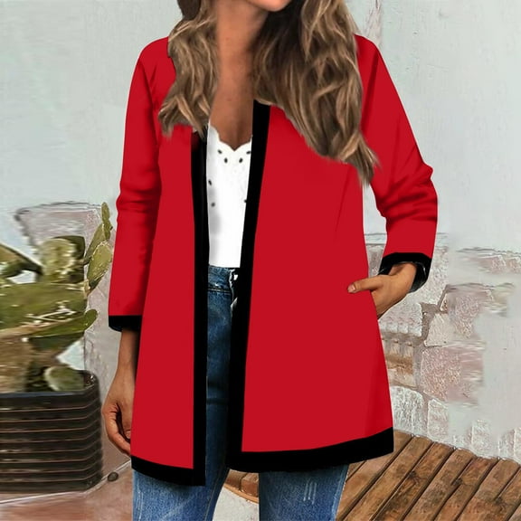 kytmyeq Women's Autumn And Winter Fashion Casual Solid Color Long Sleeve Mid-Length Cardigan Jacket