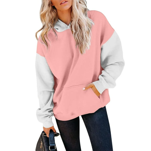 kytmyeq Women's Autumn And Winter Splicing Pullover Hooded Sweatshirt Fleece Long Sleeve Fashion Sweatshirt