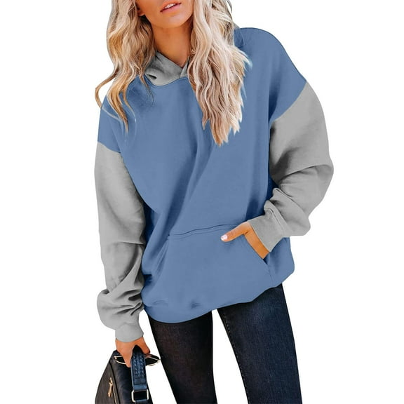 kytmyeq Women's Autumn And Winter Splicing Pullover Hooded Sweatshirt Fleece Long Sleeve Fashion Sweatshirt