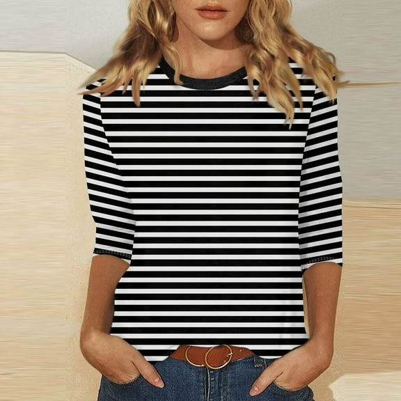 Topvent Women's Casual 3/4 Sleeve T-Shirts Round Neck Tunic Tops Basic Tees Blouses Loose Fit Pullover