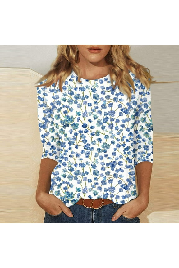 Women's Casual 3/4 Sleeve T-Shirts c rew Neck Tops