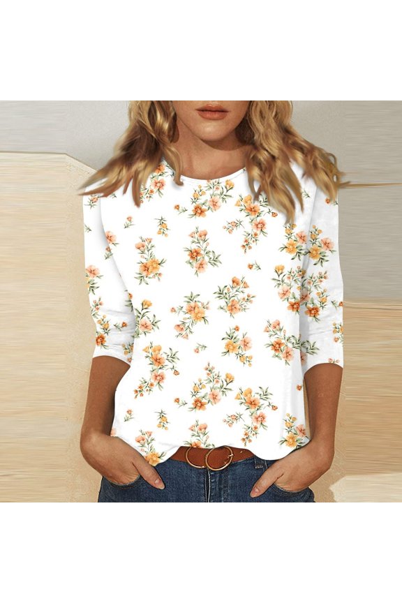 Women's Casual 3/4 Sleeve T-Shirts c rew Neck Tops