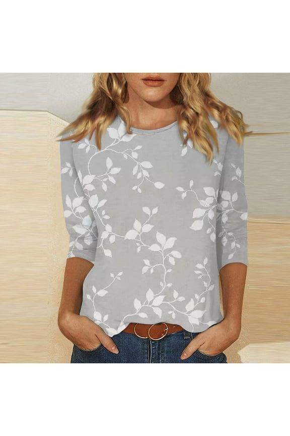 Women's Casual 3/4 Sleeve T-Shirts c rew Neck Tops