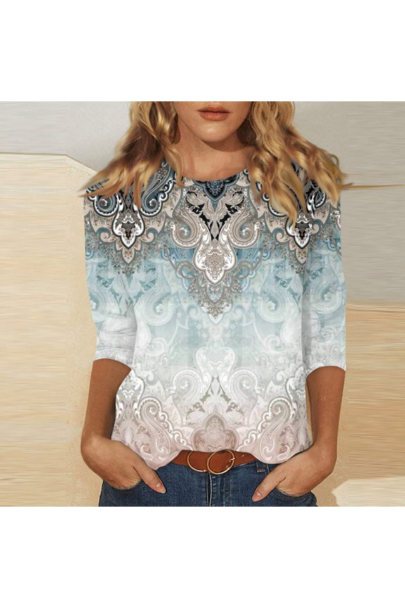 Women's Casual 3/4 Sleeve T-Shirts c rew Neck Tops