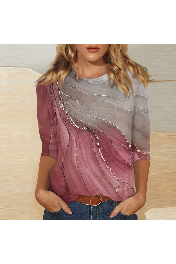 Women's Casual 3/4 Sleeve T-Shirts c rew Neck Tops