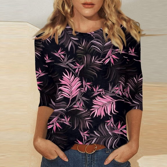 kytmyeq Women's Casual 3/4 Sleeve T-Shirts c rew Neck Tops