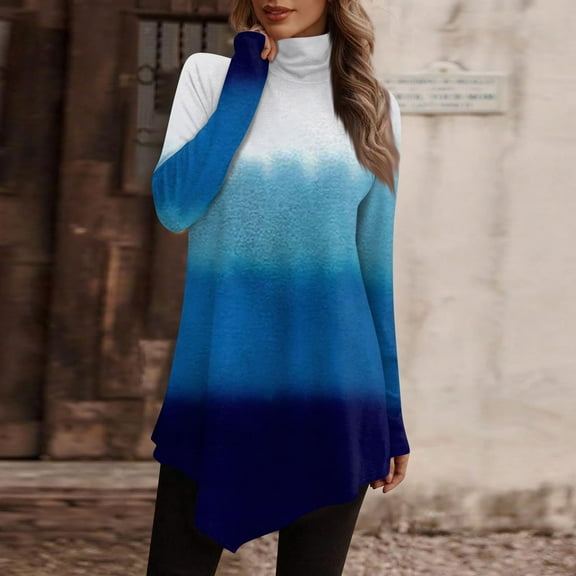 Topvent Women's Casual Everyday Tops Long Sleeve Turtleneck Fashion Print Shirt Tops T Shirt Pullover