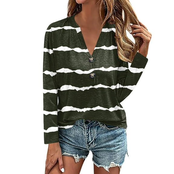 kytmyeq Women's Casual Fashion Print Long Sleeve Button V-Neck Pullover Sweatshirts Top Blouse