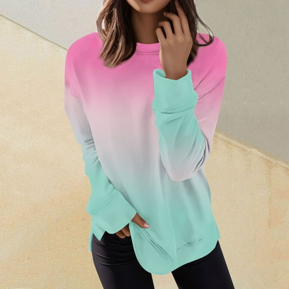 kytmyeq Women's Casual Fashion Print Long Sleeve Round Neck Pullover Top