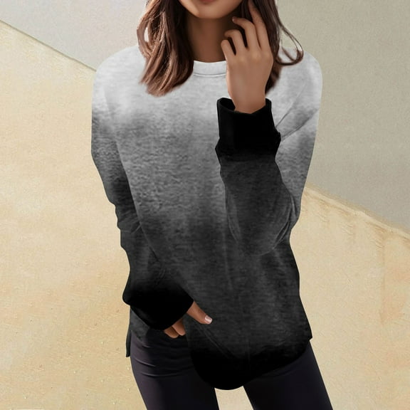 kytmyeq Women's Casual Fashion Print Long Sleeve Round Neck Pullover Top