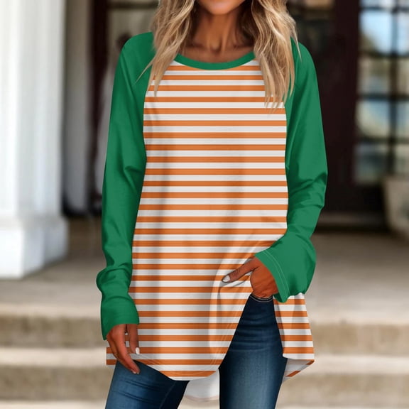 Topvent Women's Casual Plus Size Long Sleeved Round Neck Printed T-shirt Top Pullover