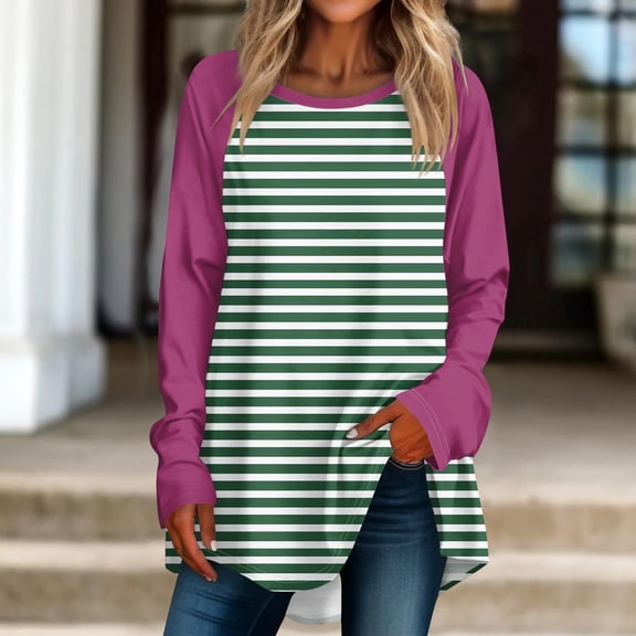 kytmyeq Women's Casual Plus Size Long Sleeved Round Neck Printed T-shirt Top Pullover