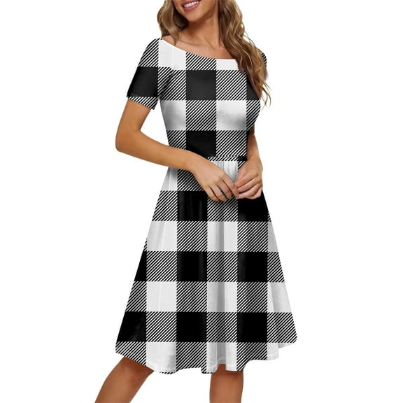 kytmyeq Women's Dress Short Sleeve Raglan Round Neck Large Neck Off Shoulder Print Dress
