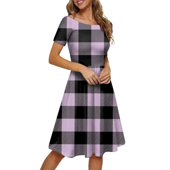 kytmyeq Women's Dress Short Sleeve Raglan Round Neck Large Neck Off Shoulder Print Dress