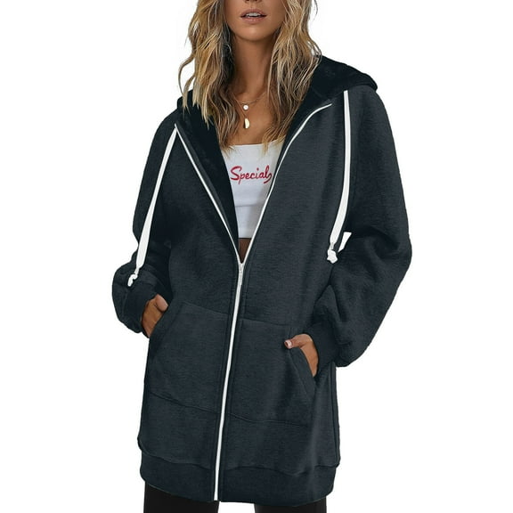 kytmyeq Women's Fall Sweatshirts Zip Hoodie Oversized Sweatshirts Clothing Casual Drawstring Pocket Jackets Mid Length Hoodie Coat Motorcycle Joggers