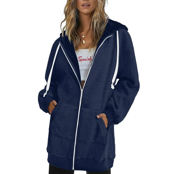 kytmyeq Women's Fall Sweatshirts Zip Hoodie Oversized Sweatshirts Clothing Casual Drawstring Pocket Jackets Mid Length Hoodie Coat Motorcycle Joggers