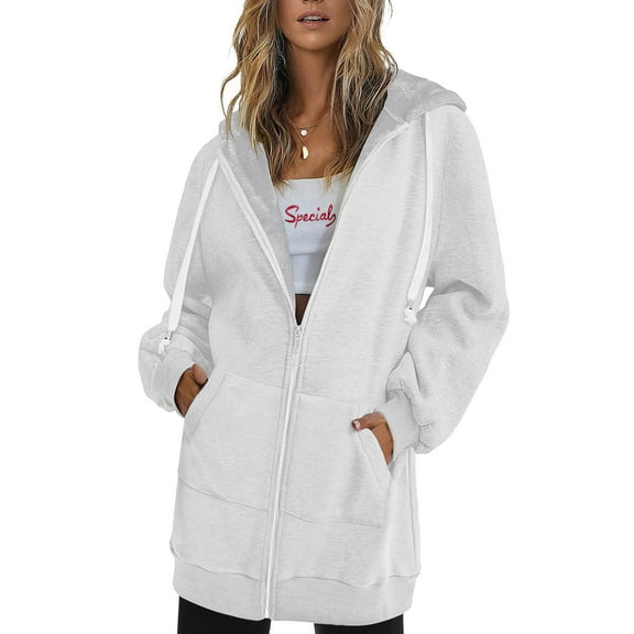 kytmyeq Women's Fall Sweatshirts Zip Hoodie Oversized Sweatshirts Clothing Casual Drawstring Pocket Jackets Mid Length Hoodie Coat Motorcycle Joggers