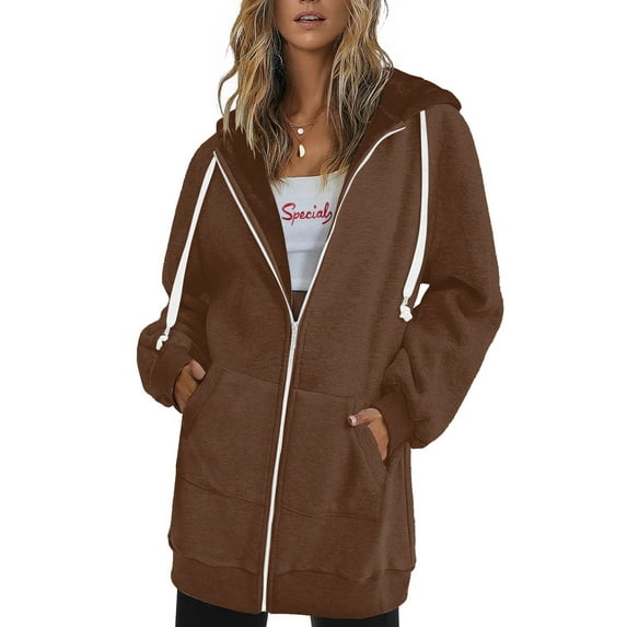 kytmyeq Women's Fall Sweatshirts Zip Hoodie Oversized Sweatshirts Clothing Casual Drawstring Pocket Jackets Mid Length Hoodie Coat Motorcycle Joggers