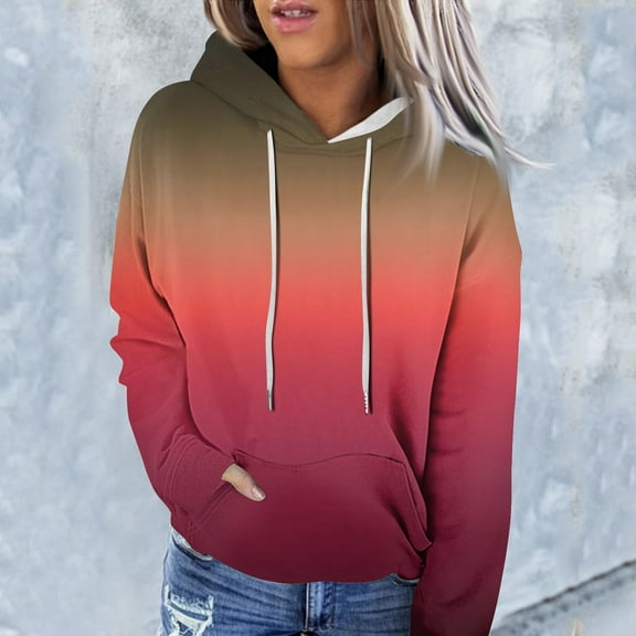 kytmyeq Women's Fashion Casual Long Sleeve Gradient Print Hooded Sweatshirt