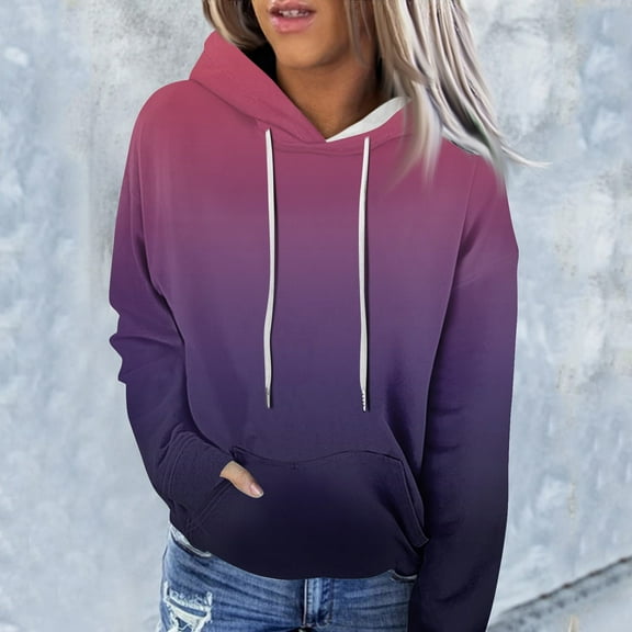 kytmyeq Women's Fashion Casual Long Sleeve Gradient Print Hooded Sweatshirt