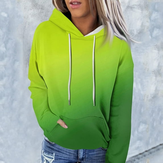 kytmyeq Women's Fashion Casual Long Sleeve Gradient Print Hooded Sweatshirt