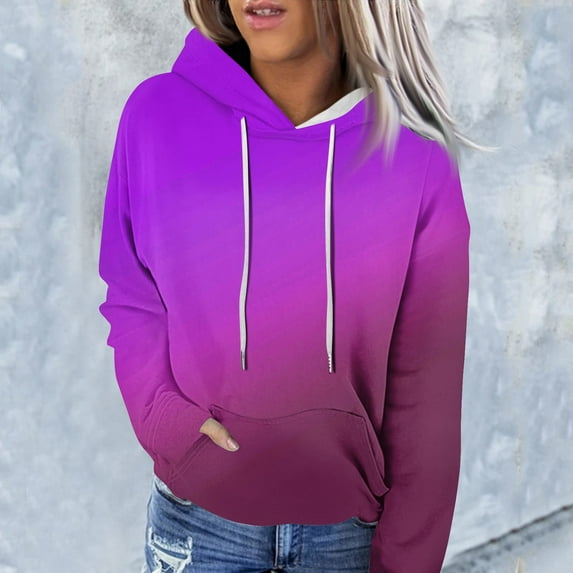 kytmyeq Women's Fashion Casual Long Sleeve Gradient Print Hooded Sweatshirt