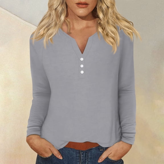 kytmyeq Women's Fashion Casual Printed V-neck Long Sleeve Button Up T-shirt Top