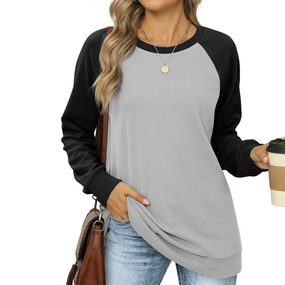 kytmyeq Women's Fashion Casual Round Neck Long Sleeve Print Raglan Sleeve Sweatshirt Top