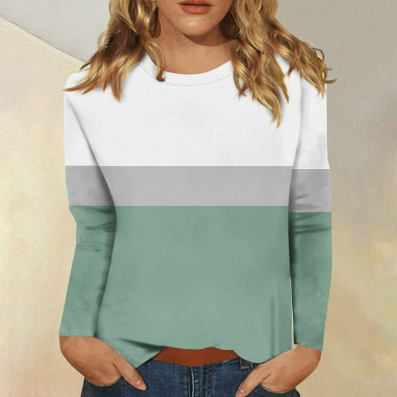 Topvent Women's Fashion Casual Round Neck Long Sleeve Printed T-Shirt Top