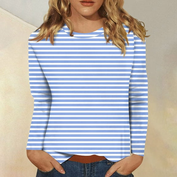 Topvent Women's Fashion Casual Round Neck Long Sleeve Printed T-Shirt Top