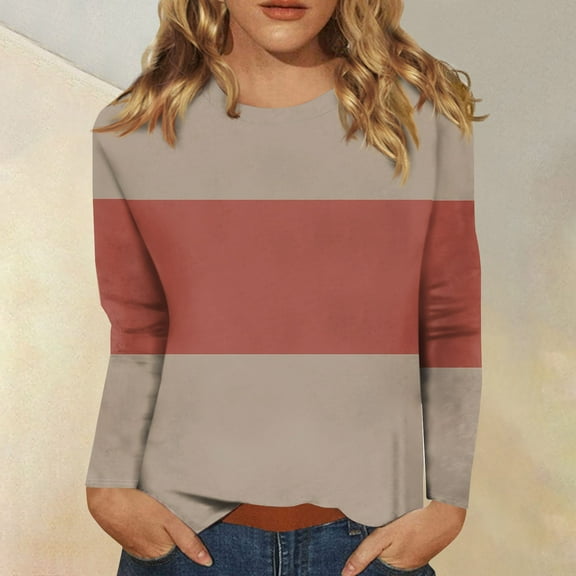 Topvent Women's Fashion Casual Round Neck Long Sleeve Printed T-Shirt Top