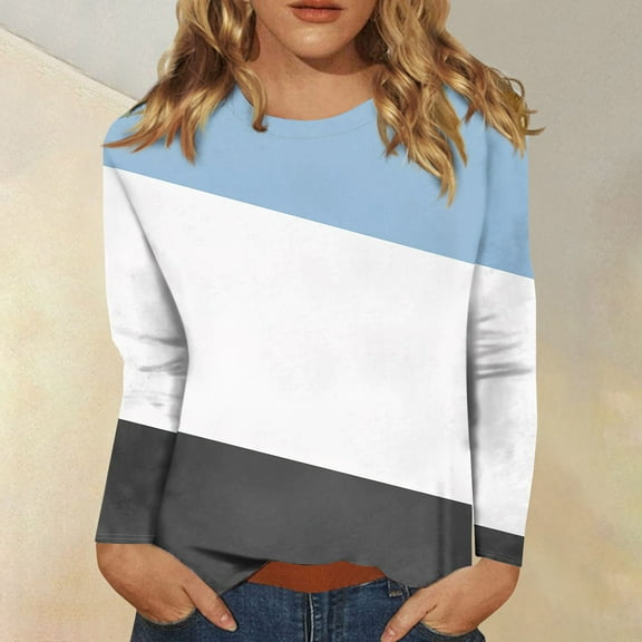 Topvent Women's Fashion Casual Round Neck Long Sleeve Printed T-Shirt Top