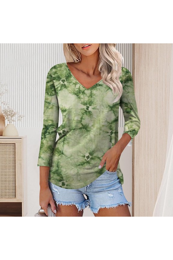 Women’s Fashion Everyday Everything Casual V-neck Seven-point Sleeve Printed T-shirt Top