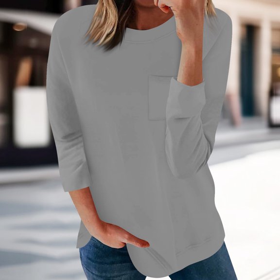 kytmyeq Women's Fashion Leisure Seven -point Sleeve Round Neck Insert Cuff Stitching Print Top